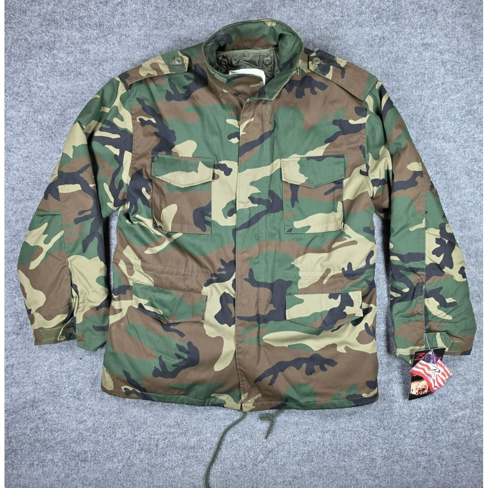 Rothco M-65 Woodland Camo Field Jacket Men's Medium Regular Detachable Liner NEW
